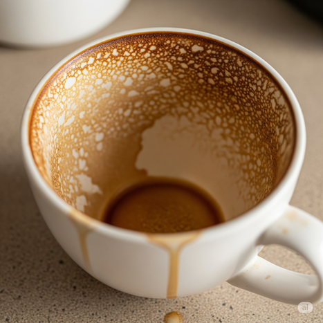 Une tasse de café vide et sale