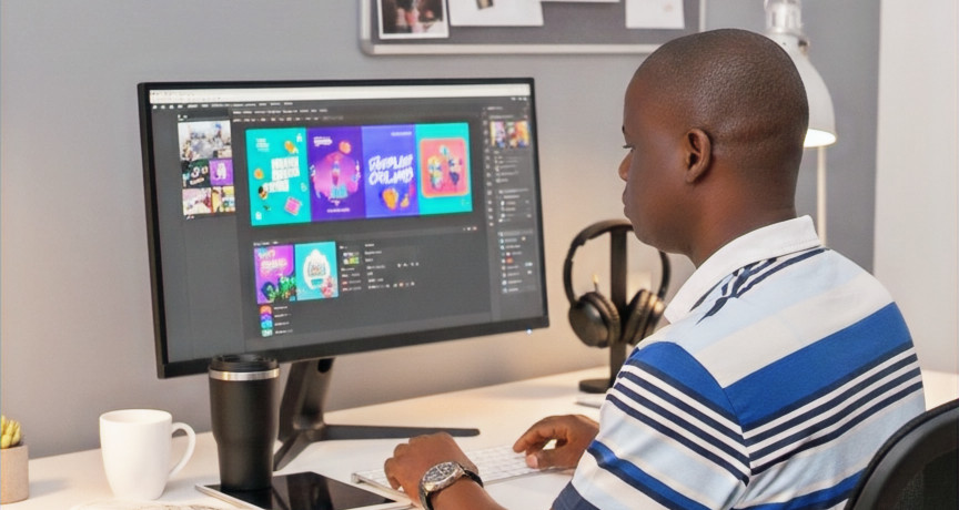 Digital Content Designer working at his desk