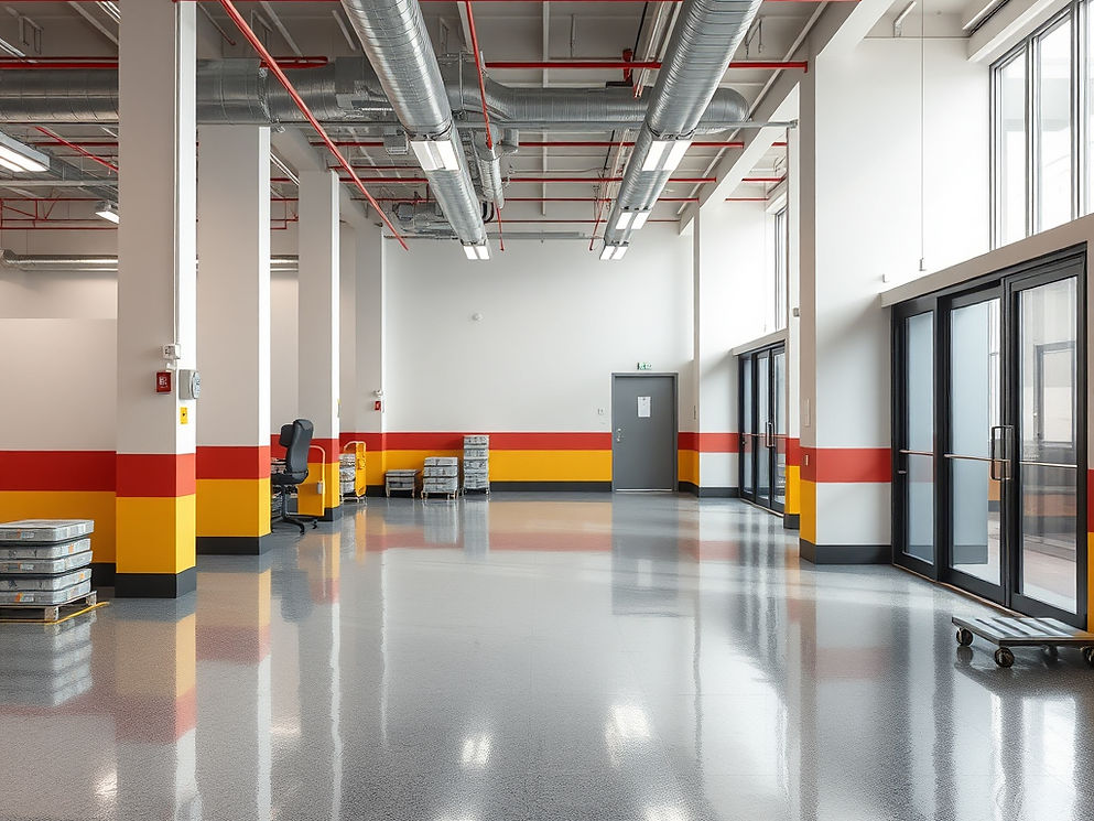 Create a hyper realistic image of a clean, commercial space with high traffic that has a