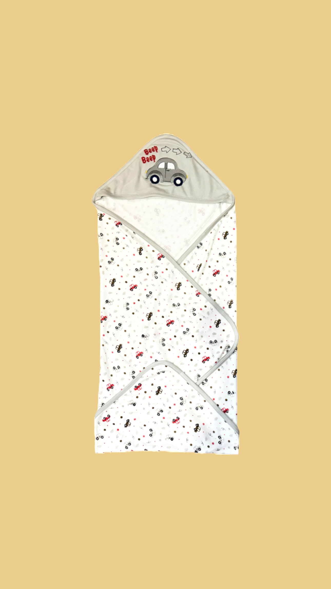 Beep Beep Baby Hooded Blanket – Soft Cotton Newborn Swaddle Wrap with Car Print