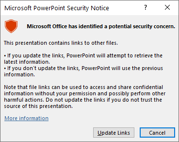 Link Excel and PowerPoint l Paste Special l Link update security warning