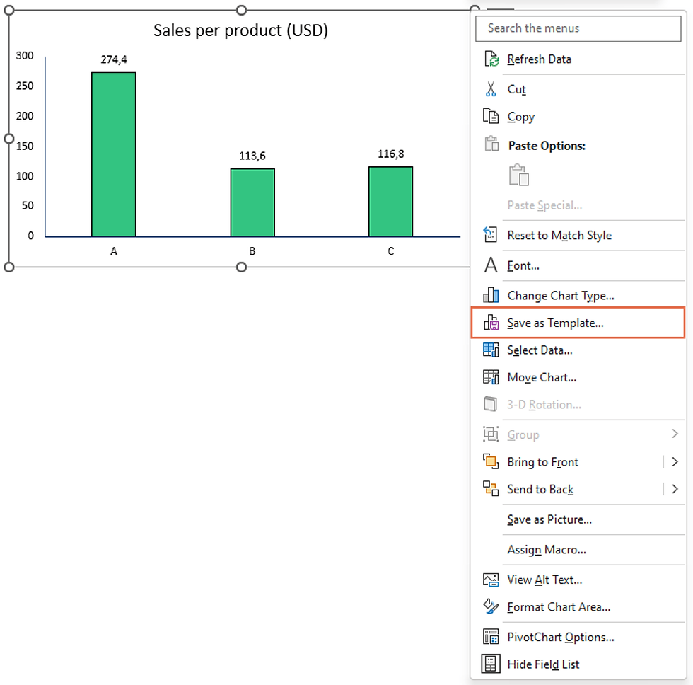 Excel Dashboard - Save chart as Template