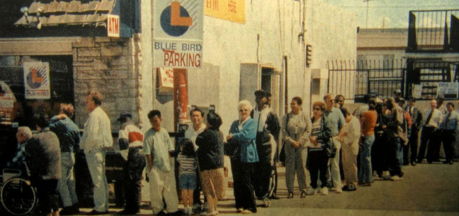 Lotto Ticket Line, Los Angeles, 1998 (photo by Ken Hively)