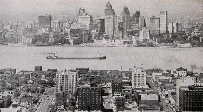Detroit viewed from Windsor, Ontario, 1950s