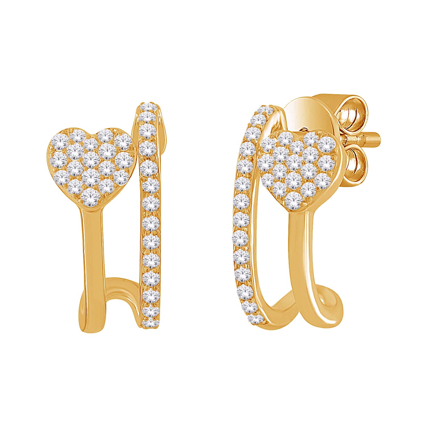 Boucles d'oreilles or 10k jaune ajourées motif cœur diamants de laboratoire