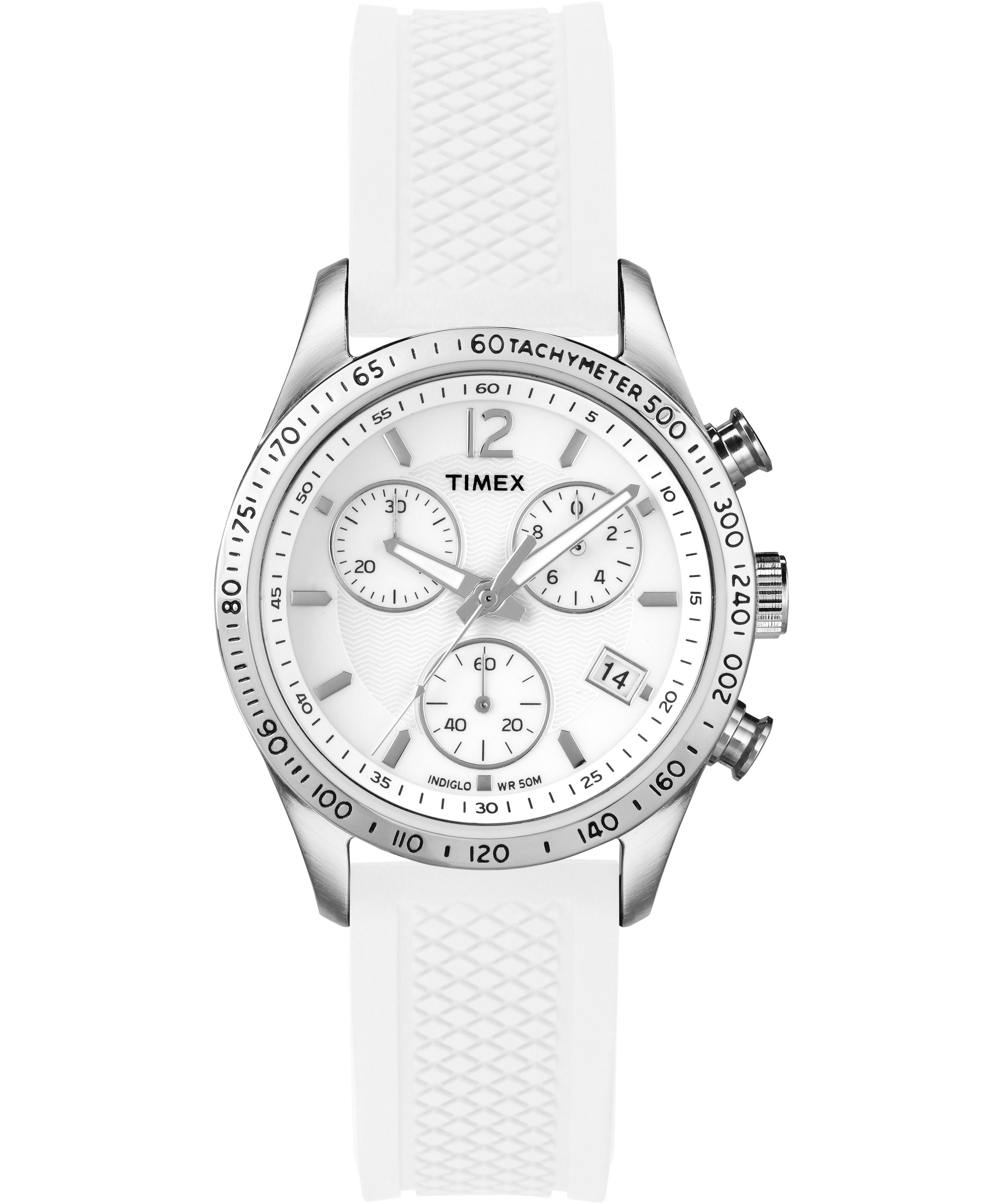 Montre dame Timex à quartz boitier acier et bracelet caoutchou blanc