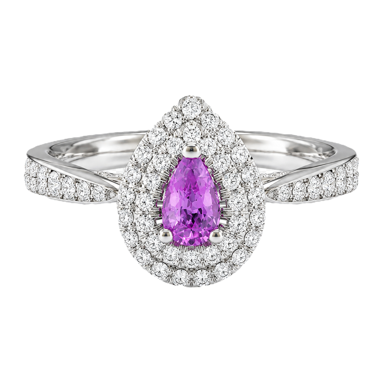 Bague or 14k blanc avec saphir rose et diamants naturels