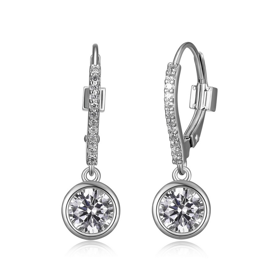 Boucles d'oreilles argent et plaqué or rose pendant avec cubics rond sert clos
