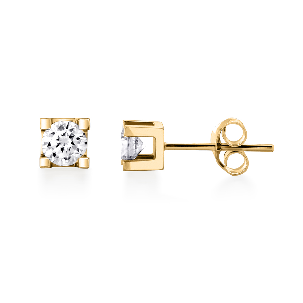 Boucles d'oreilles or jaune 10k avec 2 diamants de laboratoire de 25 centièmes