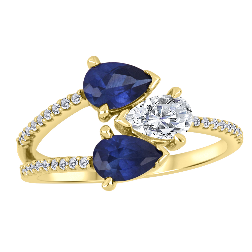 Bague or jaune 10 carats avec saphirs et diamant de laboratoire