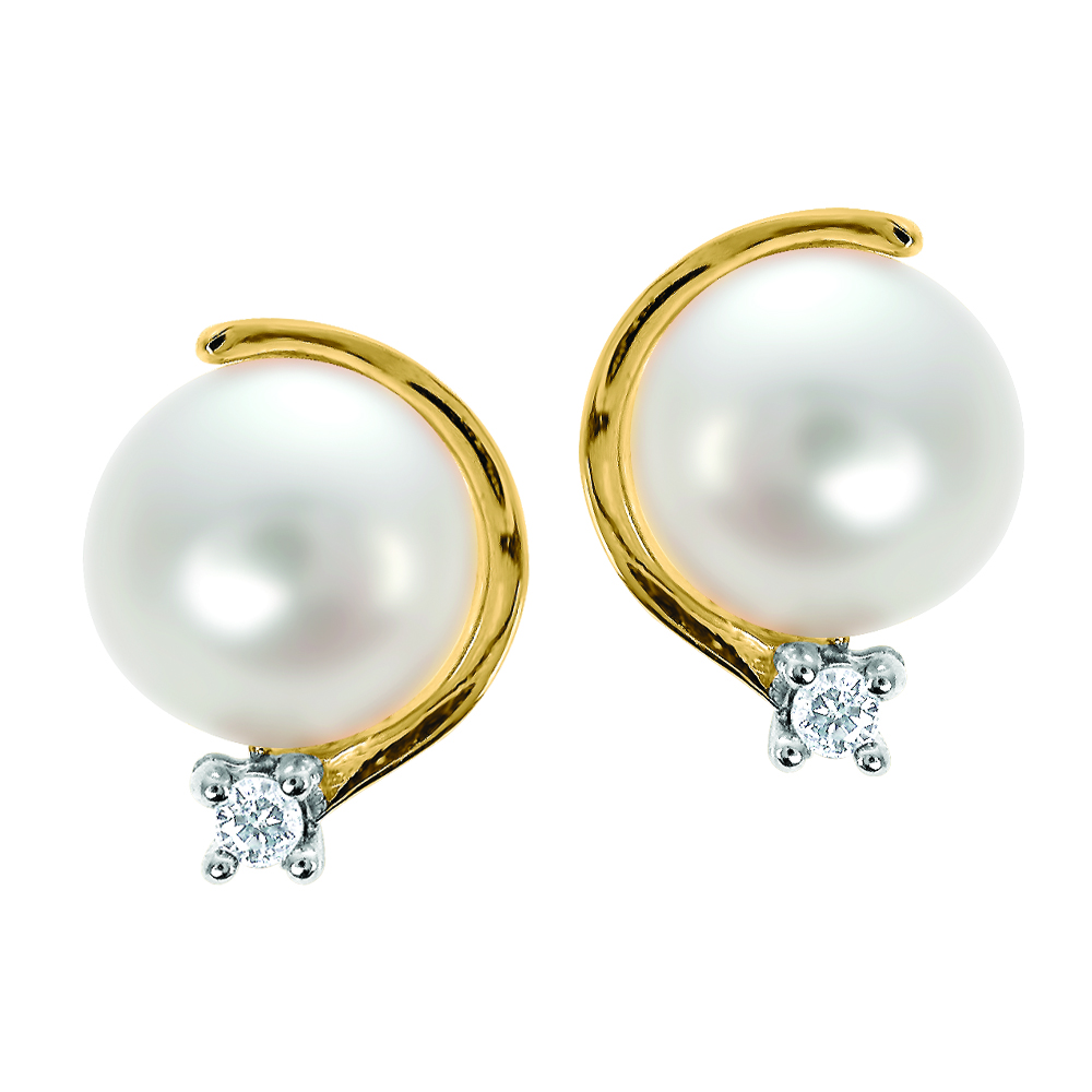Boucles d'oreilles or jaune 10k avec perles et diamants naturels