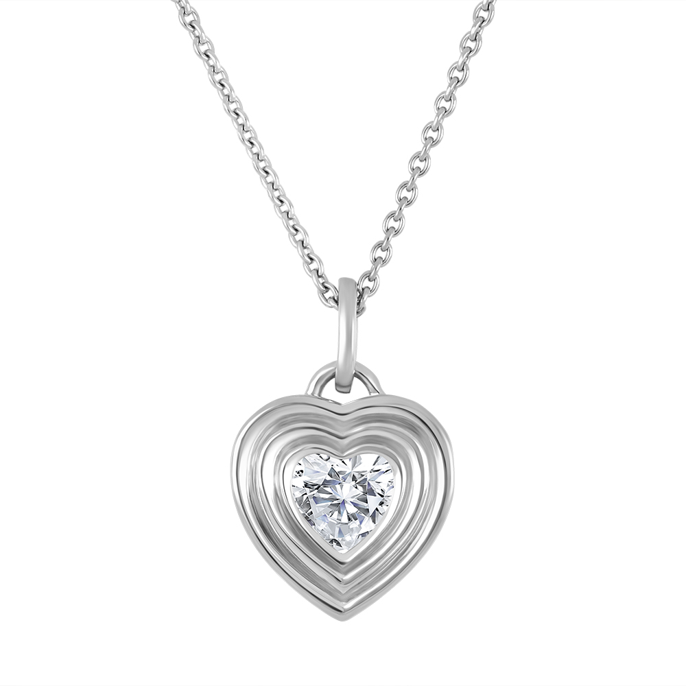 Chaîne et pendentif argent motif coeur avec diamants de laboratoire