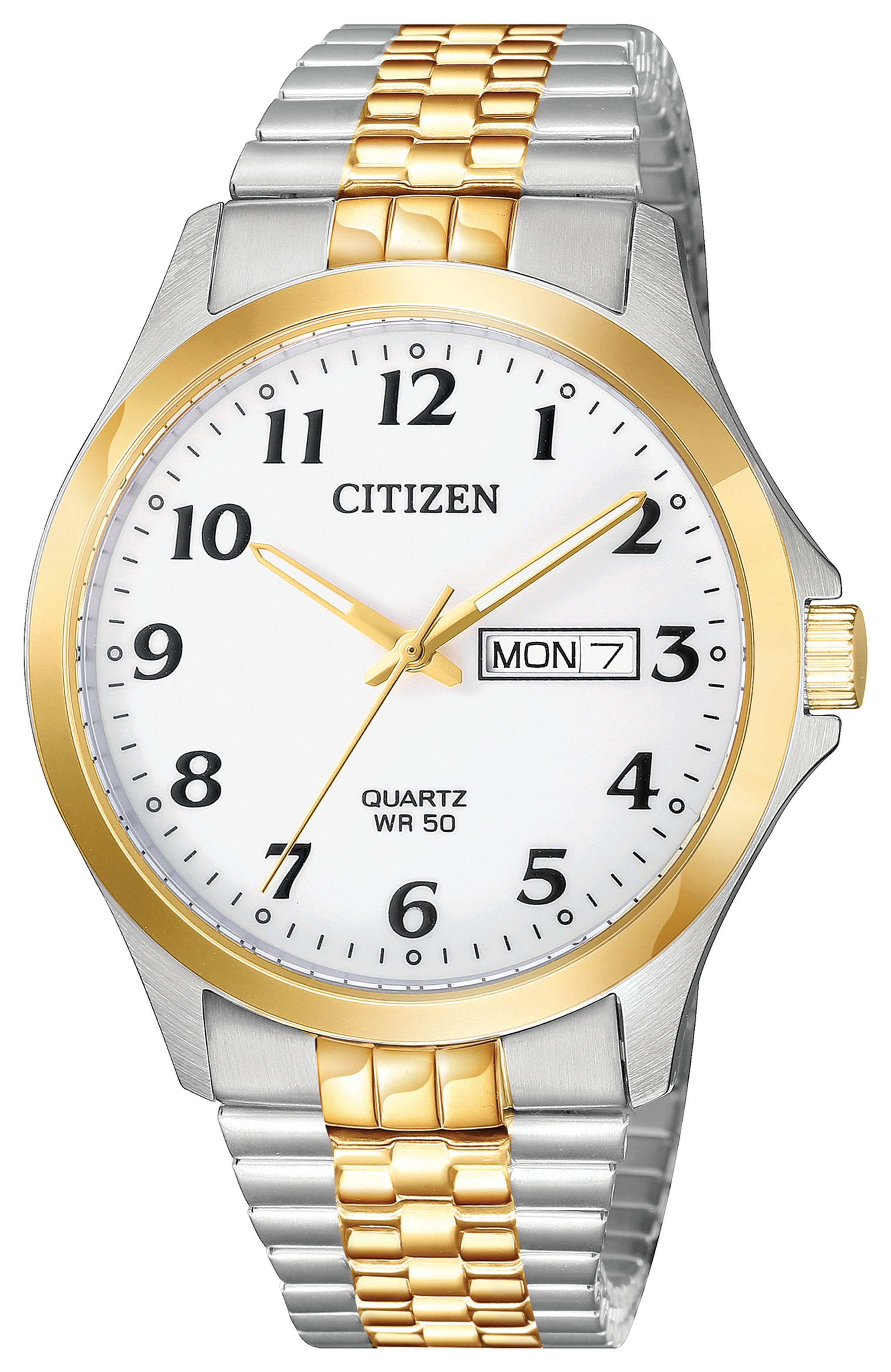 Montre à quartz bracelet et boitier2 tons dateur et jour