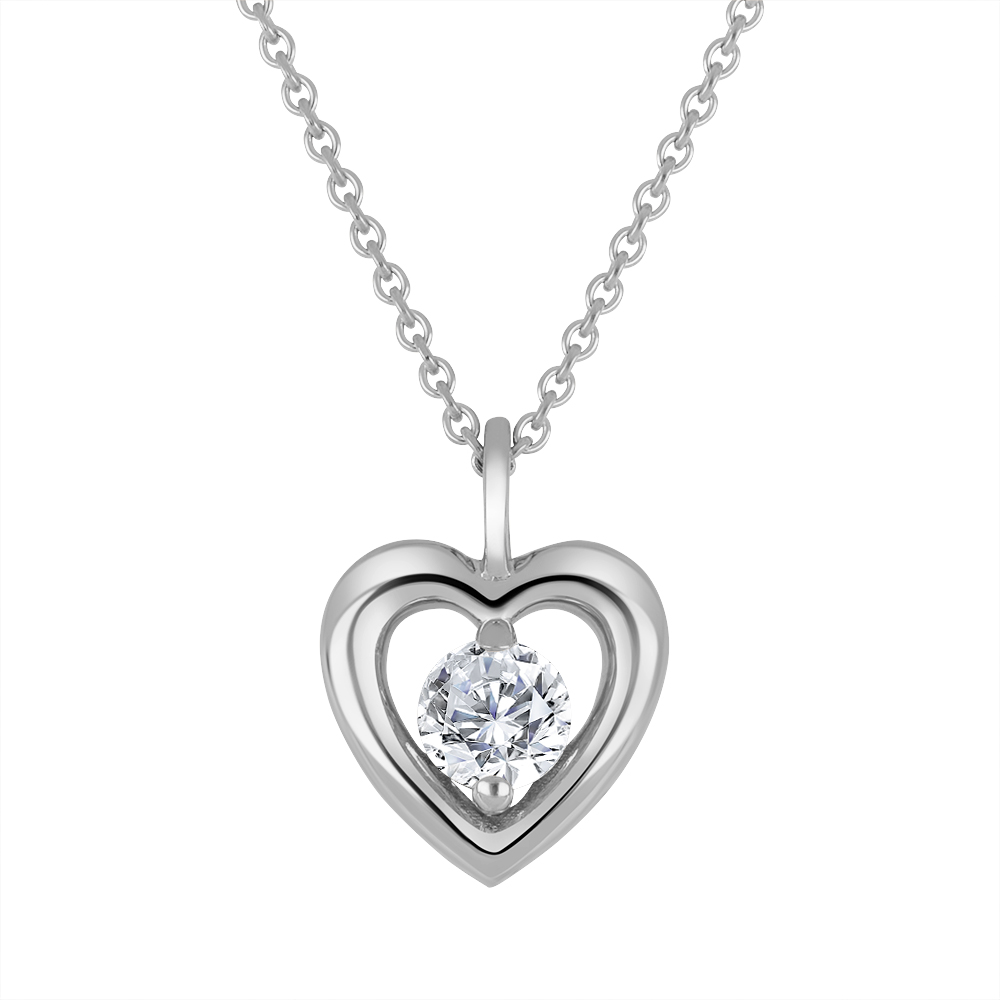Chaîne et pendentif argent motif cœur avec diamant de laboratoire