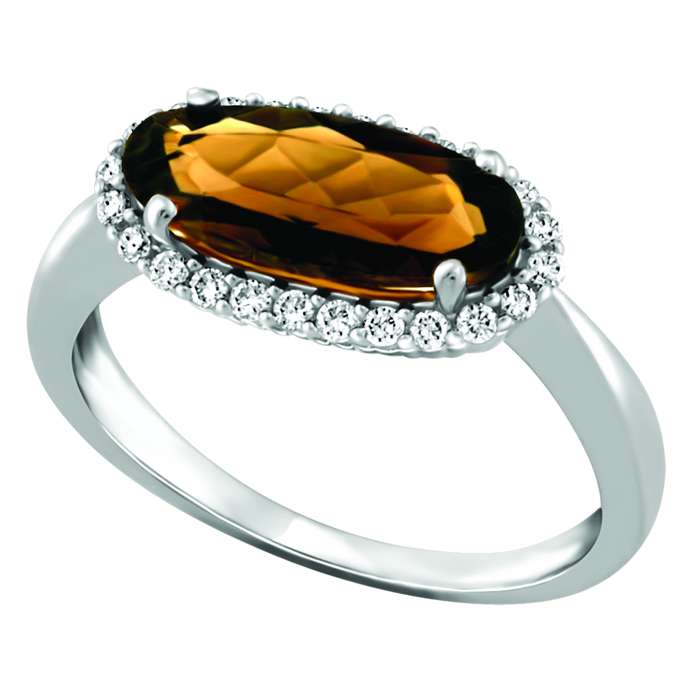 Bague or blanc 10k avec topaze fumée et diamants naturels