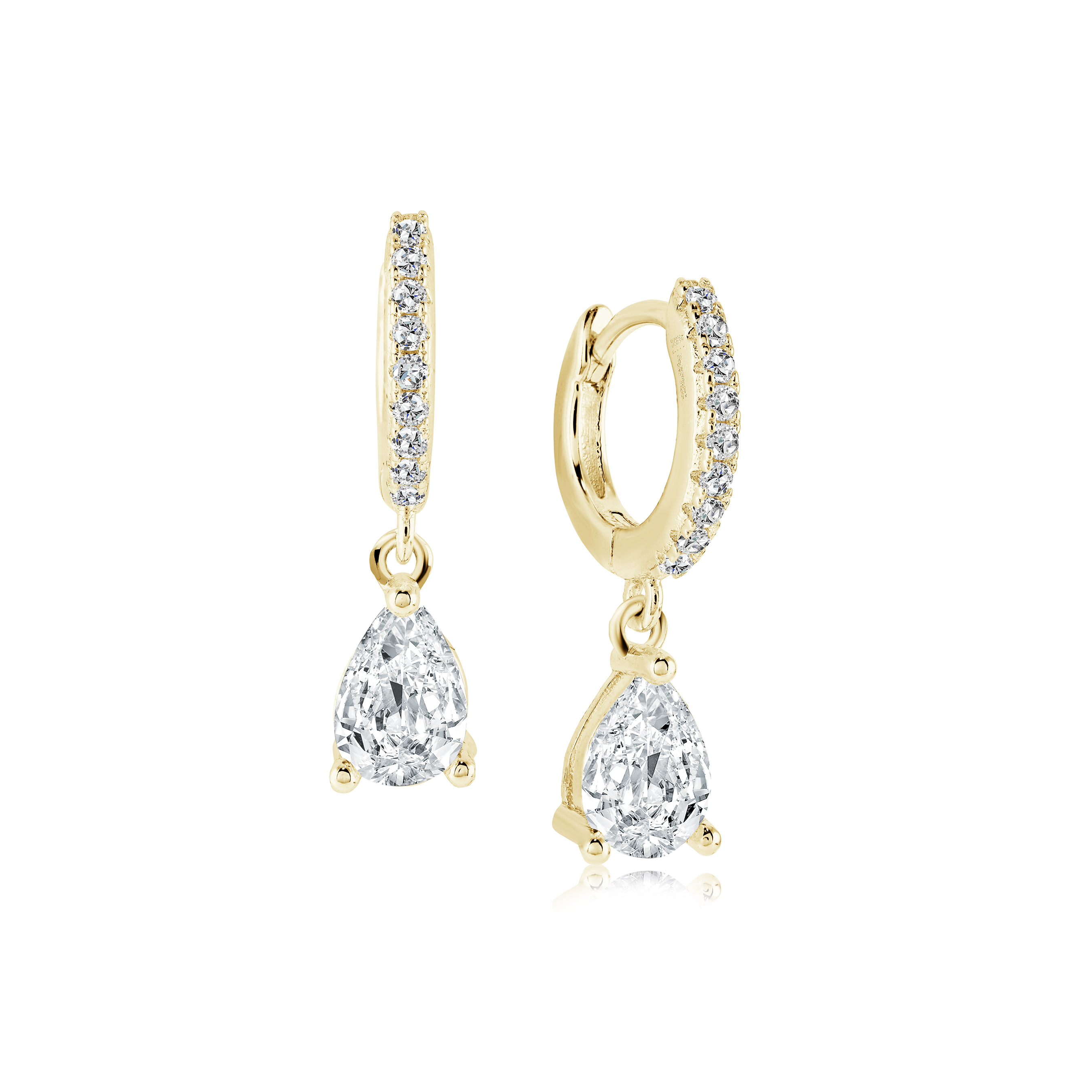 Boucles d'oreilles pendant en plaqué or jaune avec pierres cubics poires