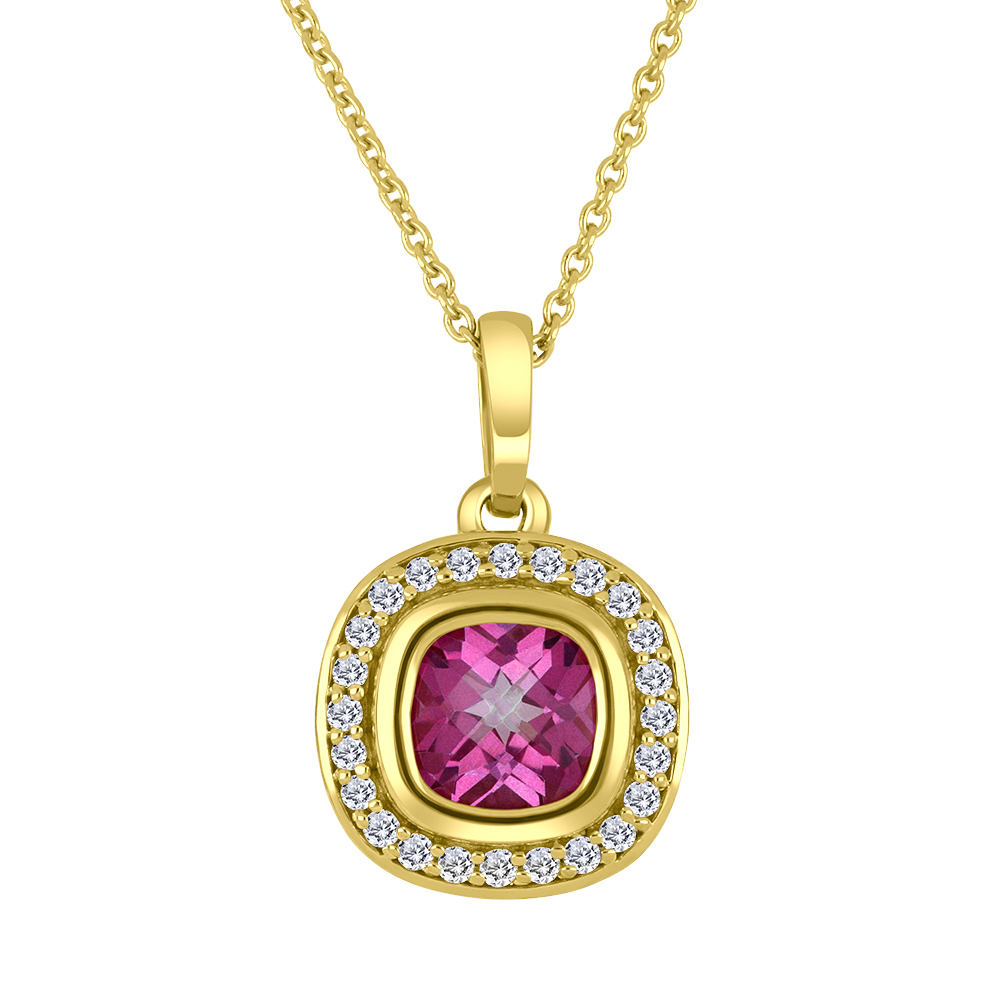 Pendentif avec chaîne en or jaune 10k avec topaze rose et diamants naturels