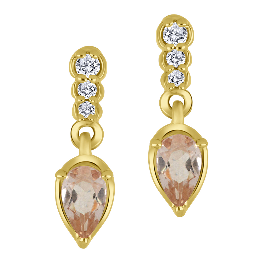 Boucles d'oreilles or jaune 10k, 2 morganites et 6 diamant naturels du Canada