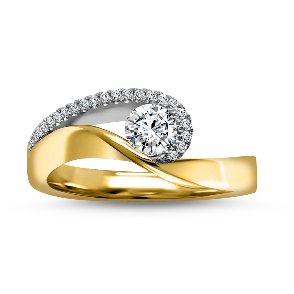 Bague motif vague or jaune 10k et diamants de laboratoire
