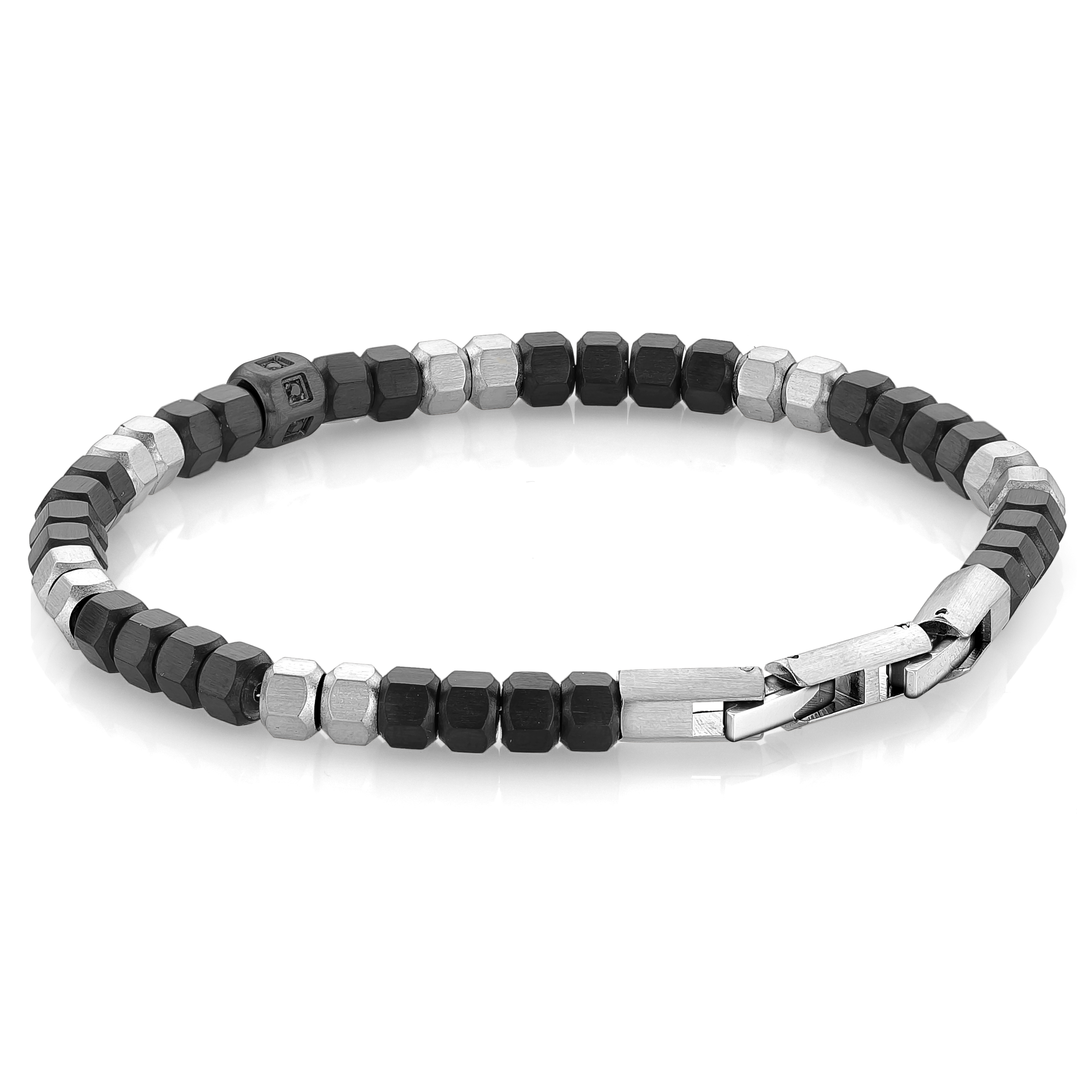 Bracelet acier avec éléments noirs et argent