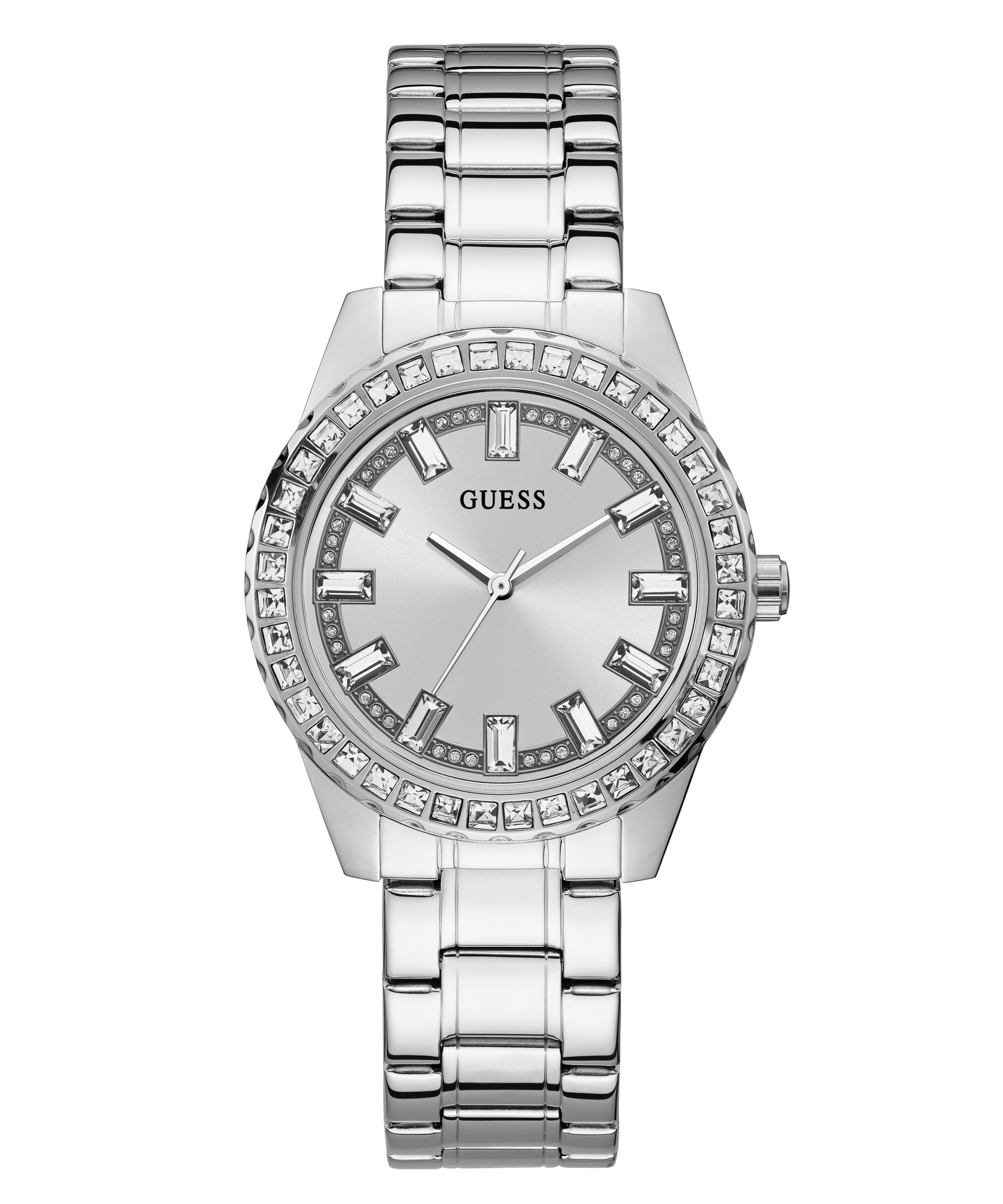 Montre dame GUESS a quartz boitier acier serti de cubics