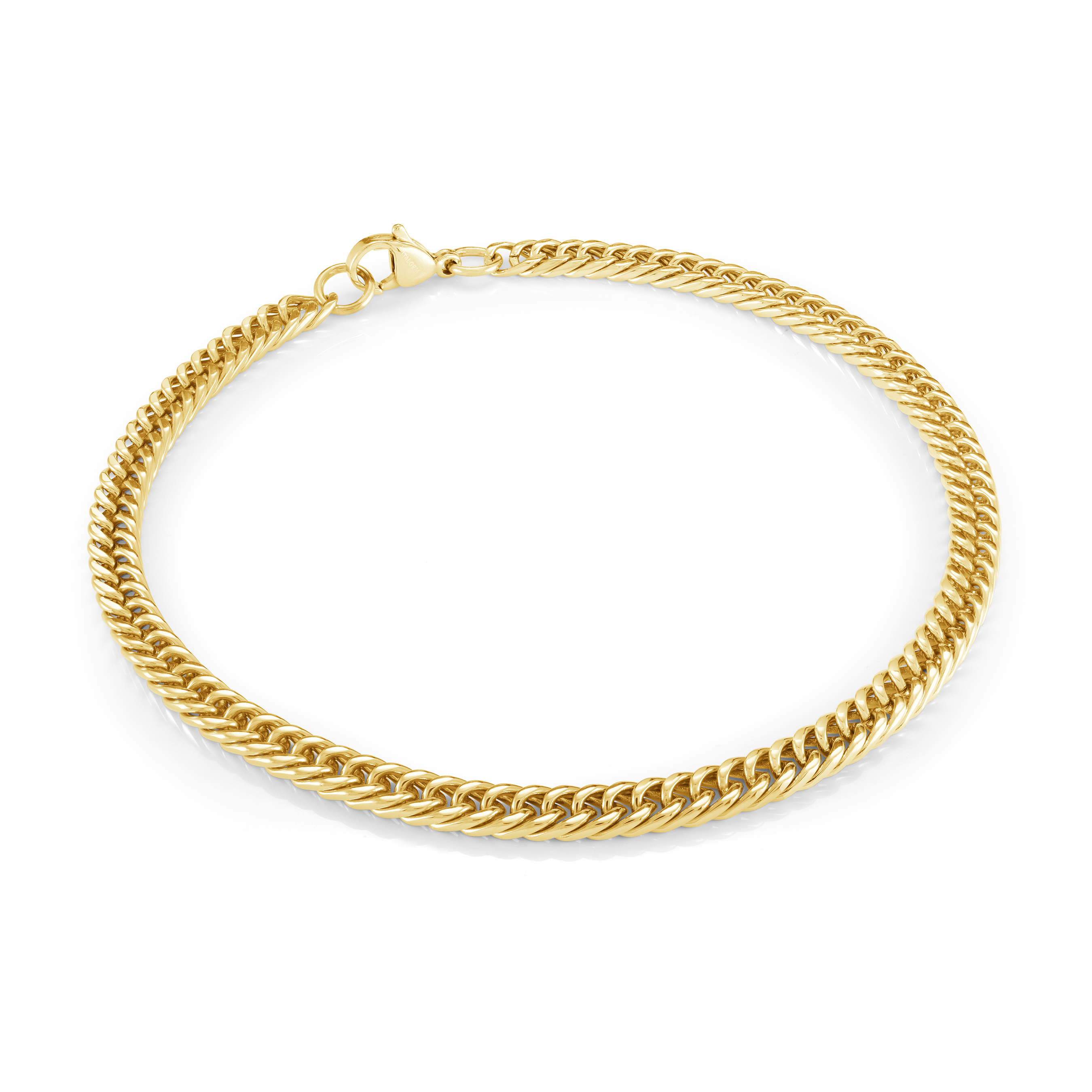 Chaîne de cheville acier plaqué or maille gourmette