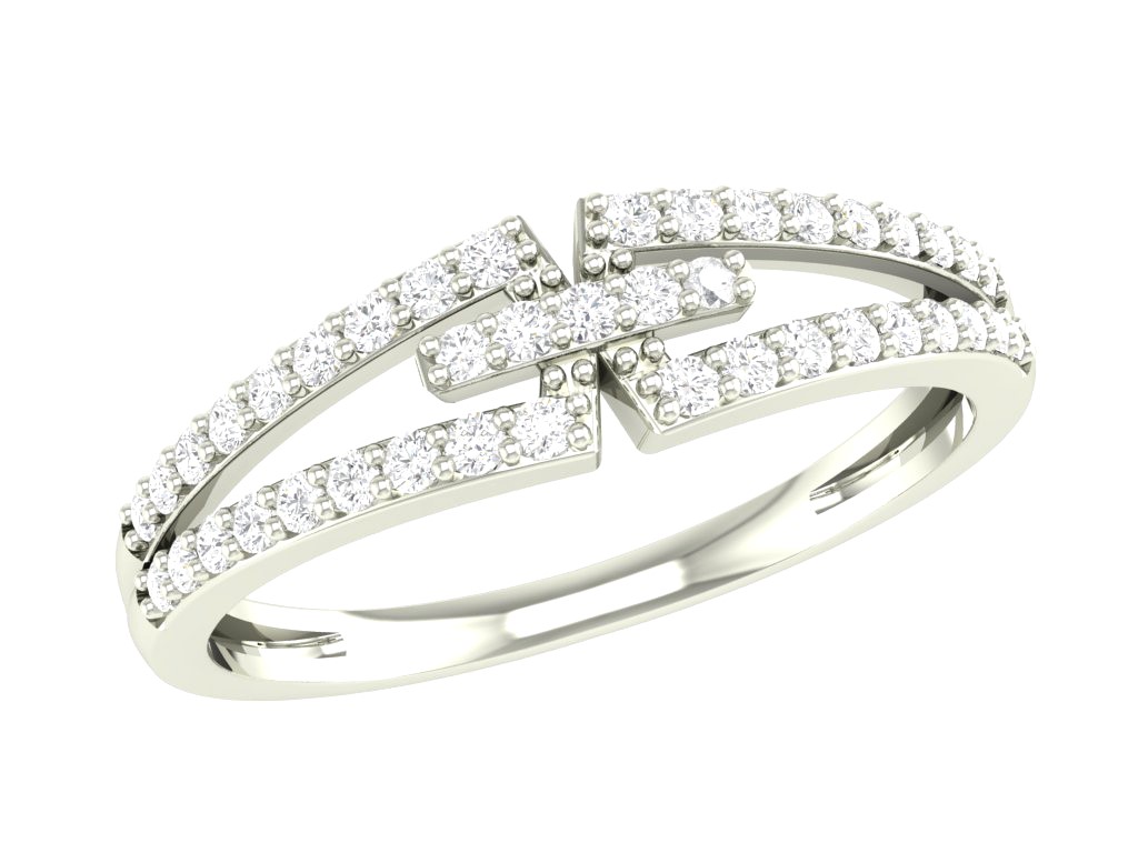 Bague or 10k blanc motif ajouré avec diamants naturels