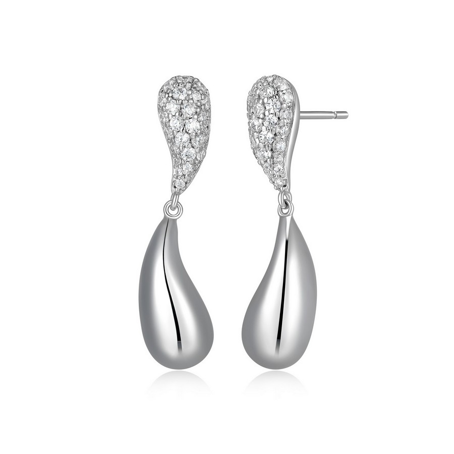 Boucles d'oreilles argent 925 double motif goutte avec cubics ligne Raindrop
