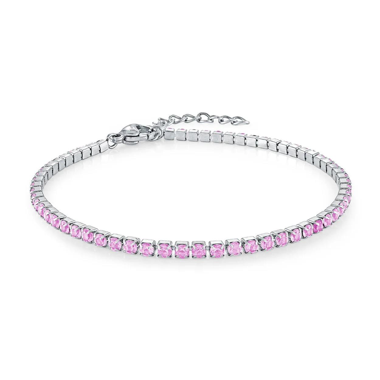 Bracelet en acier tennis rose, bleu ou noir