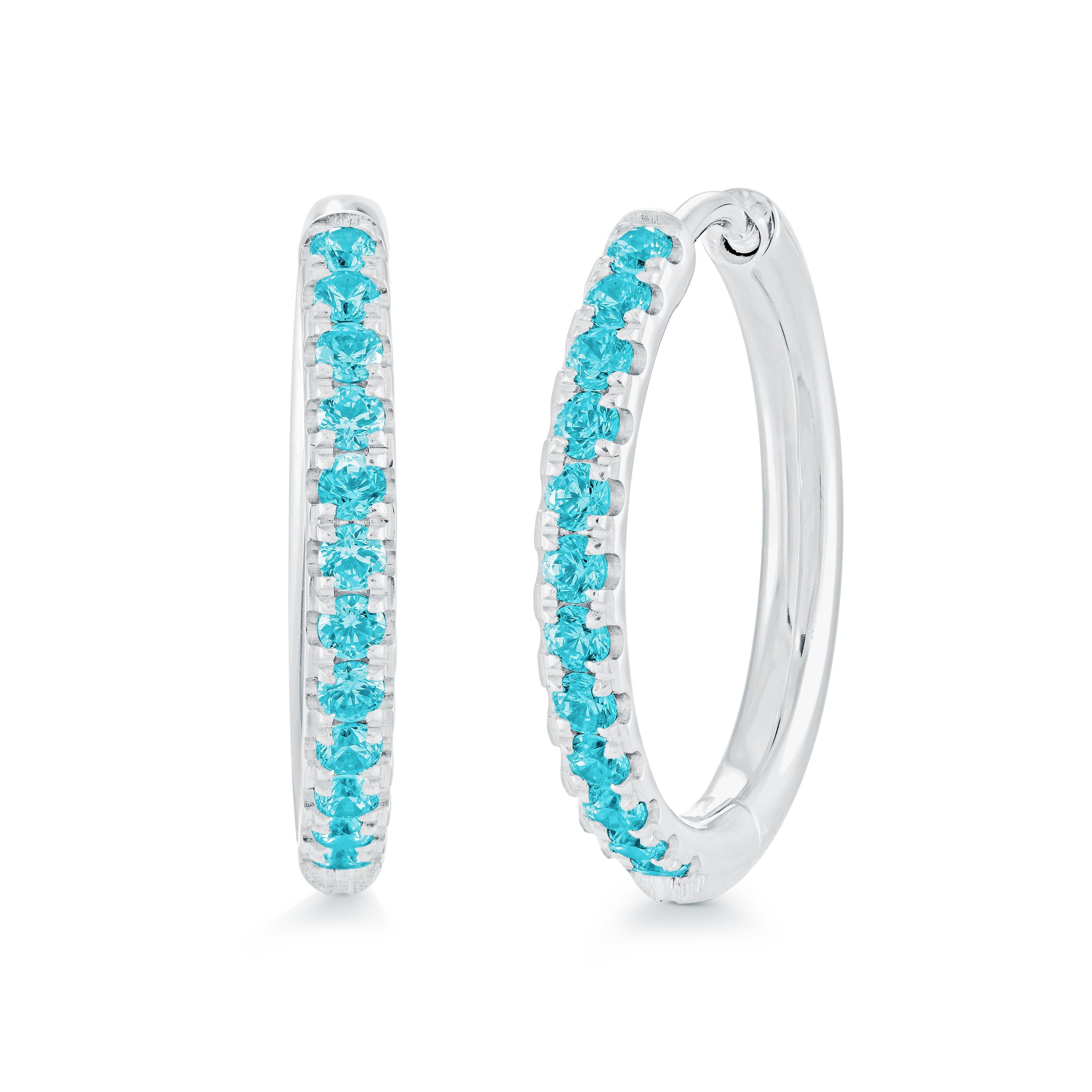 Boucles d'oreilles créoles éternity en acier inoxydable bleu et zircone cubique