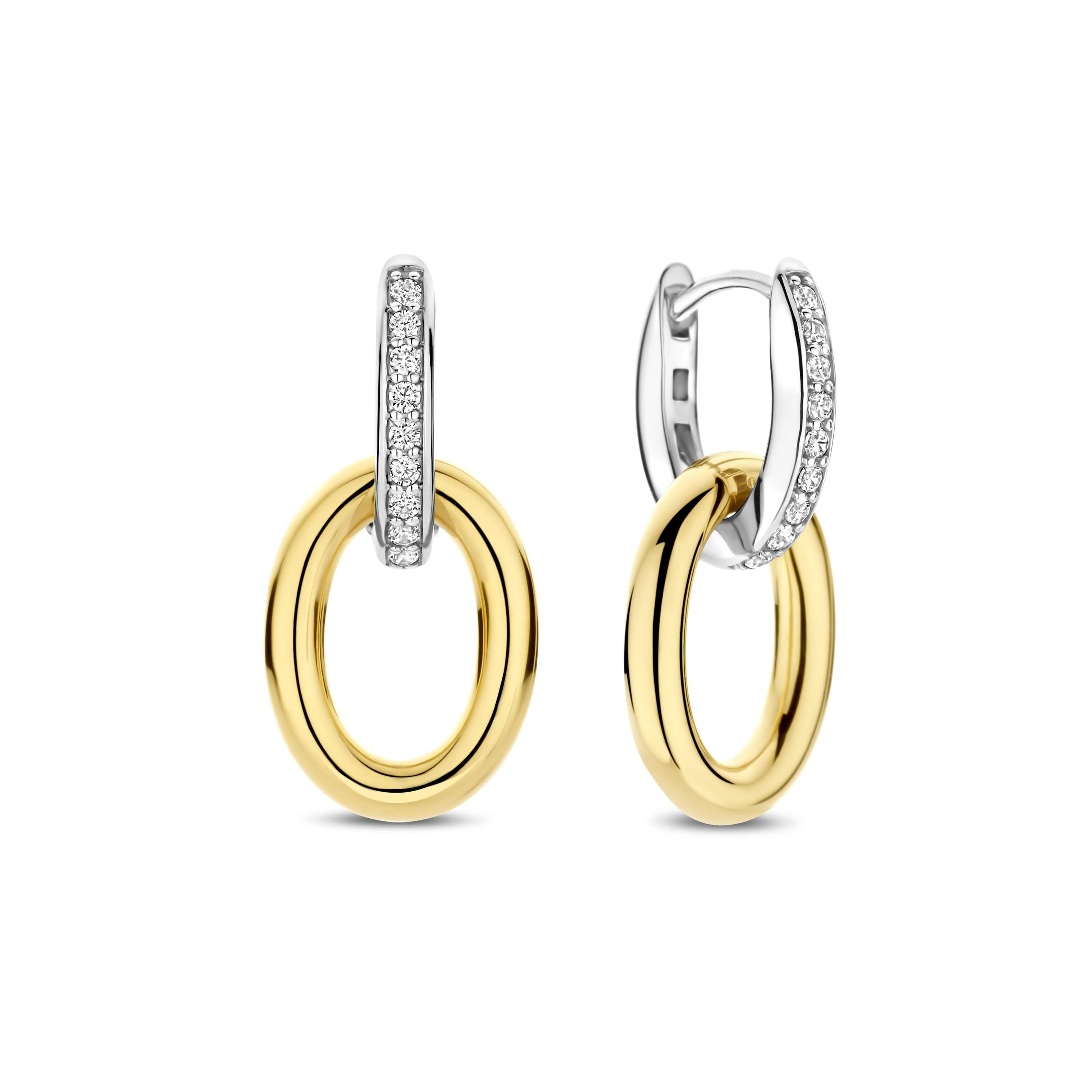 Boucles d'oreilles arent et plaqué or doubles anneaux sertis de cubics