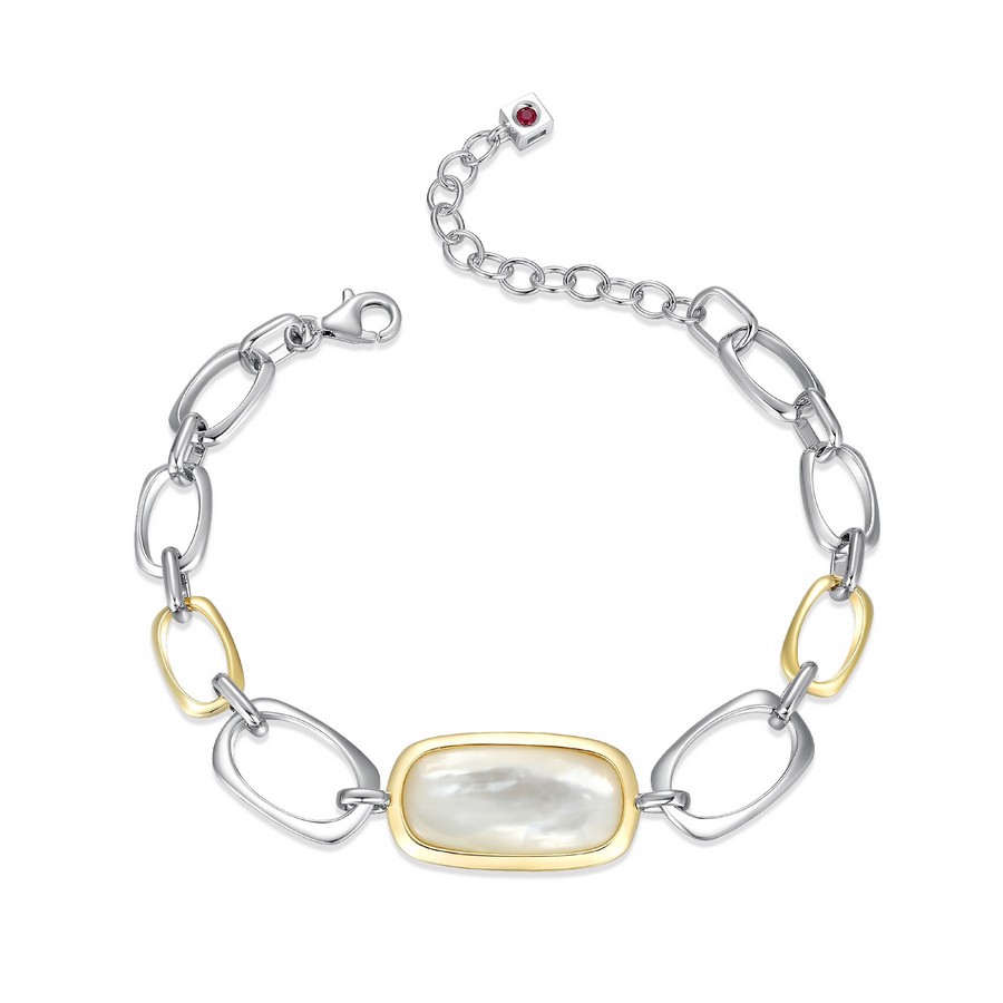 Bracelet Elle argent 2 tons "Alllure motifs rectangles et nacre