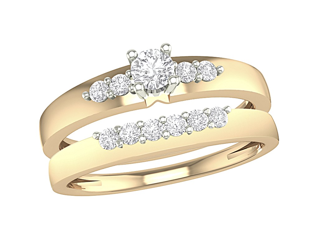 Bague fiançailles or 10k 2 tons diamants naturels