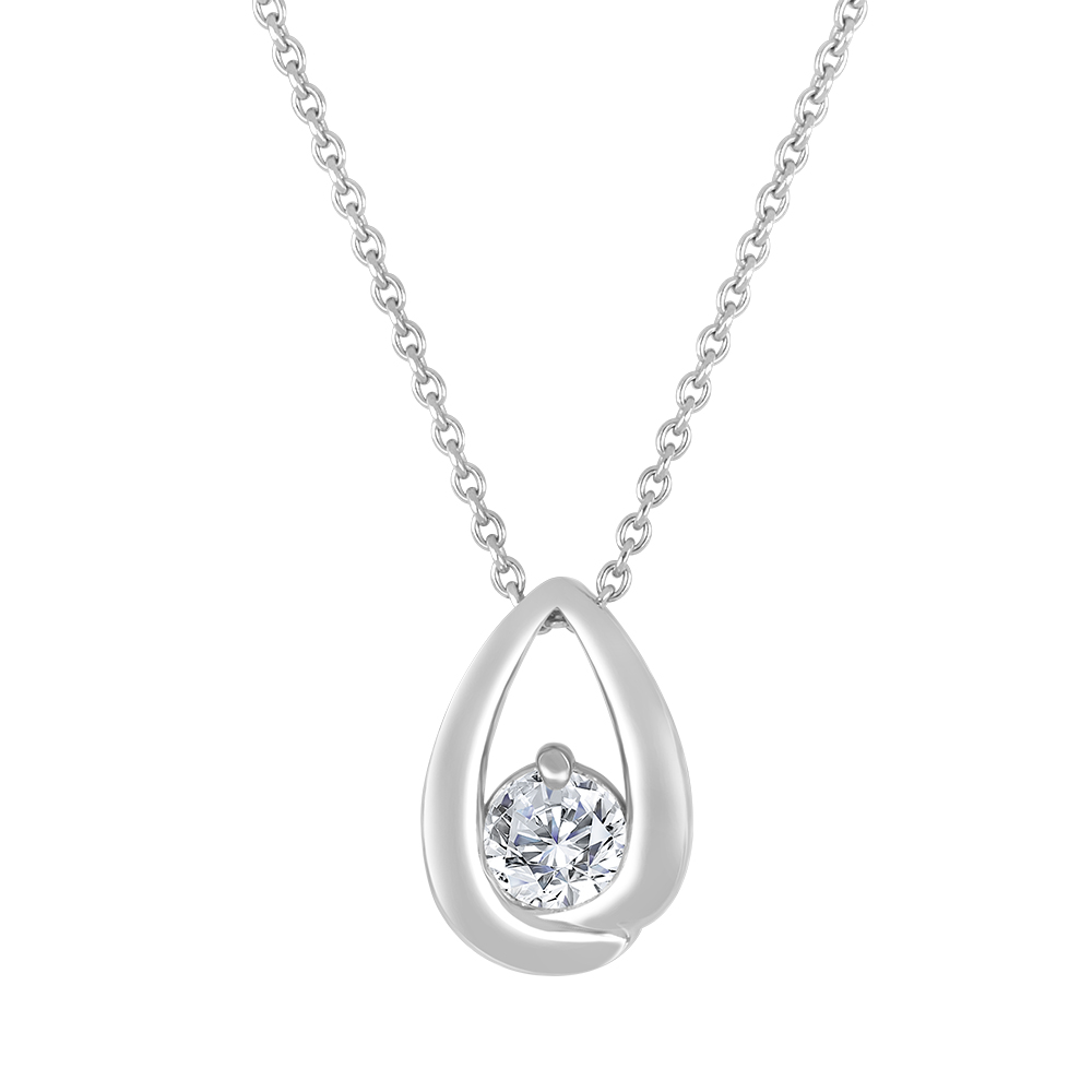 Chaîne et pendentif argent motif goutte avec diamant de laboratoire