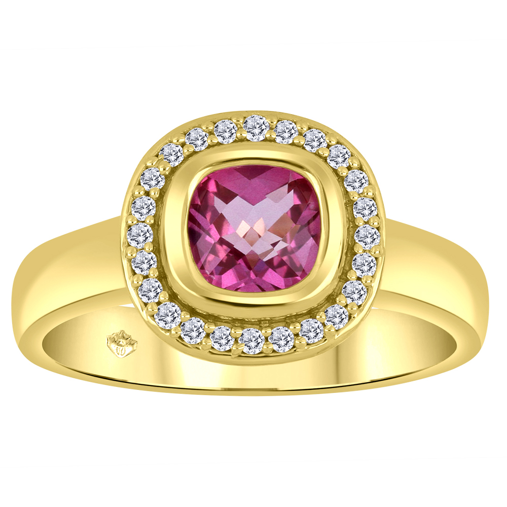 Bague or 10k jaune avec topaze rose naturel et 24 diamants naturels du Canada