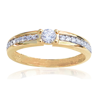 Bague or 10k 2 tons style solitaire accompagné avec cubics