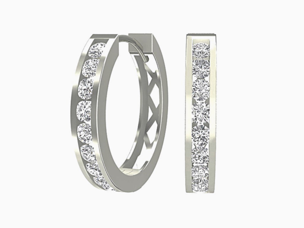 Boucles d'oreilles anneaux ronds or blanc 10k avec 18 diamants naturels