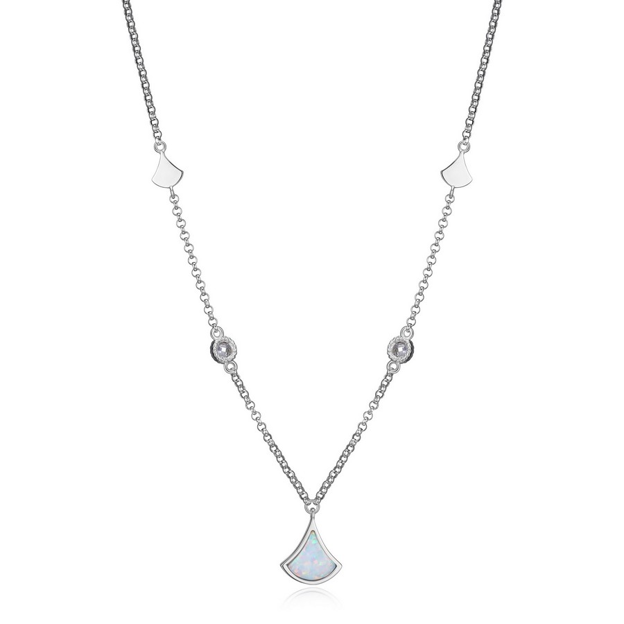Collier argent 925 serti d'une pierre opale et de cubiques