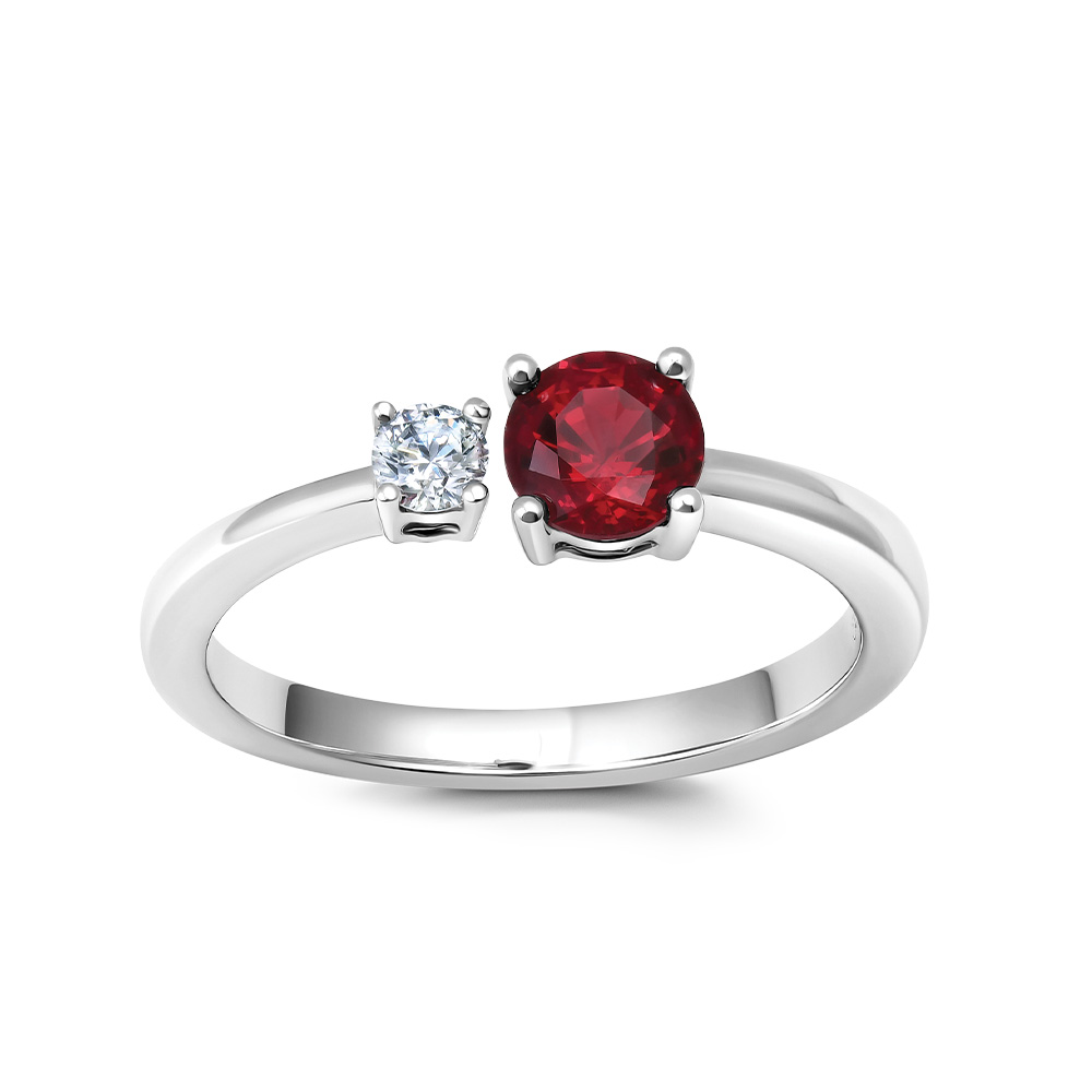 Bague or blanc 14k avec rubis et diamants de laboratoire