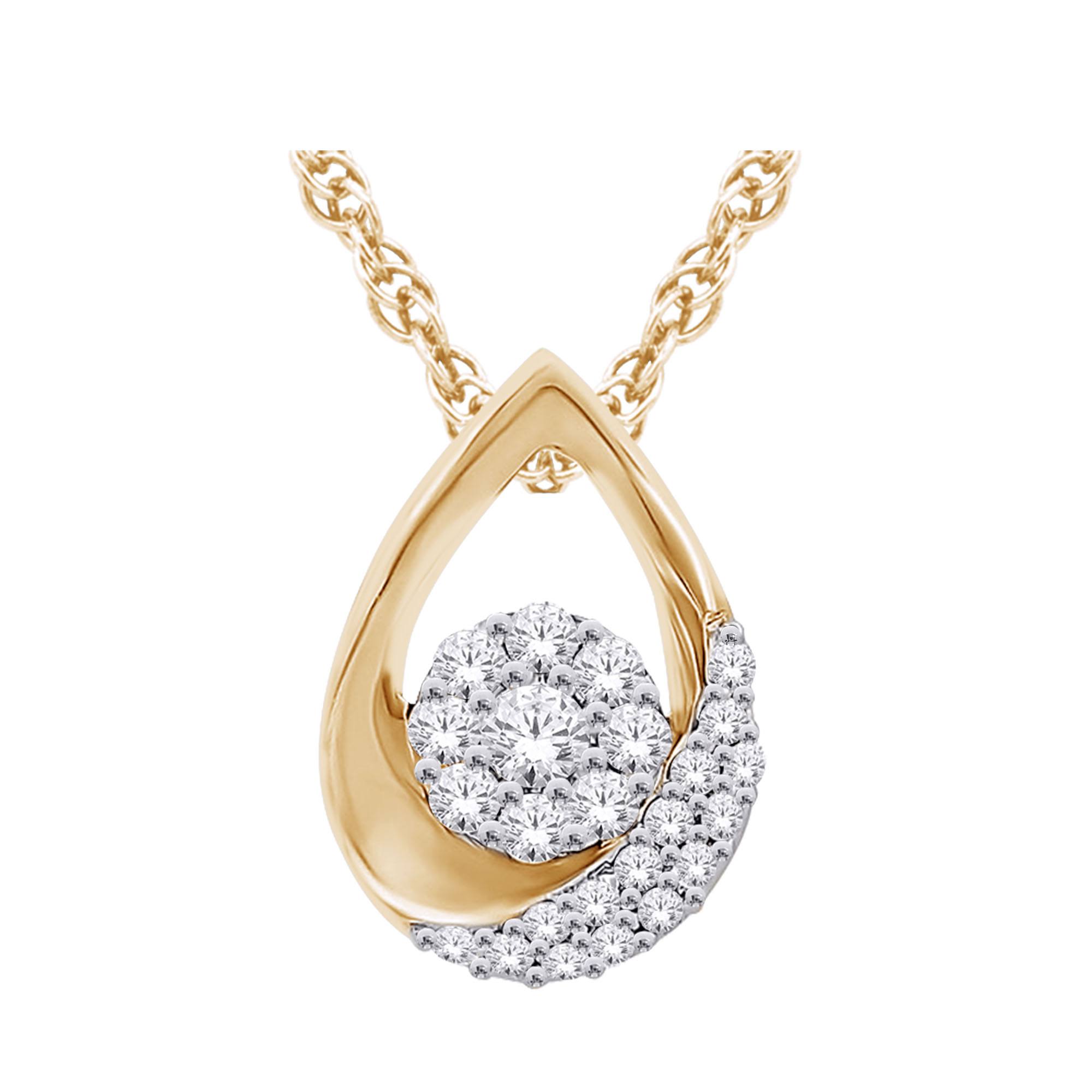 Pendentif or jaune 14k forme poire évidée serti de diamants
