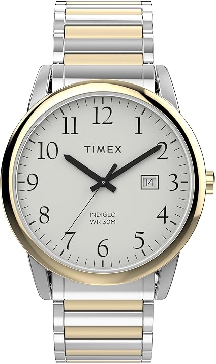 Montre Homme Timex acier deux tons boitier doré fond blanc