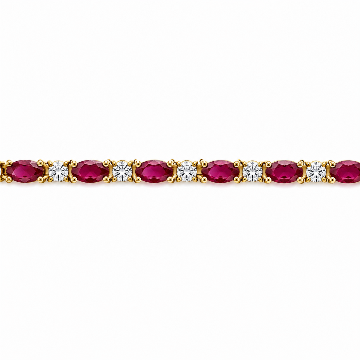Bracelet or 10k 2 tons avec rubis et diamants de laboratoire