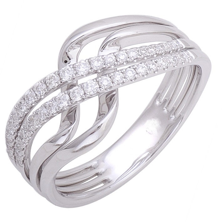 Bague or blanc 14k motif vague 4 brins entrelacées avec diamants naturels