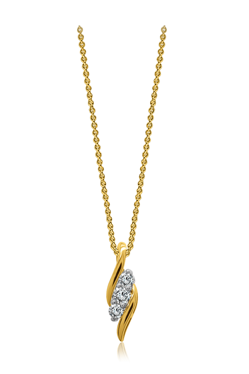 Chaine et pendentif or jaune 10k 3 diamants laboratoires