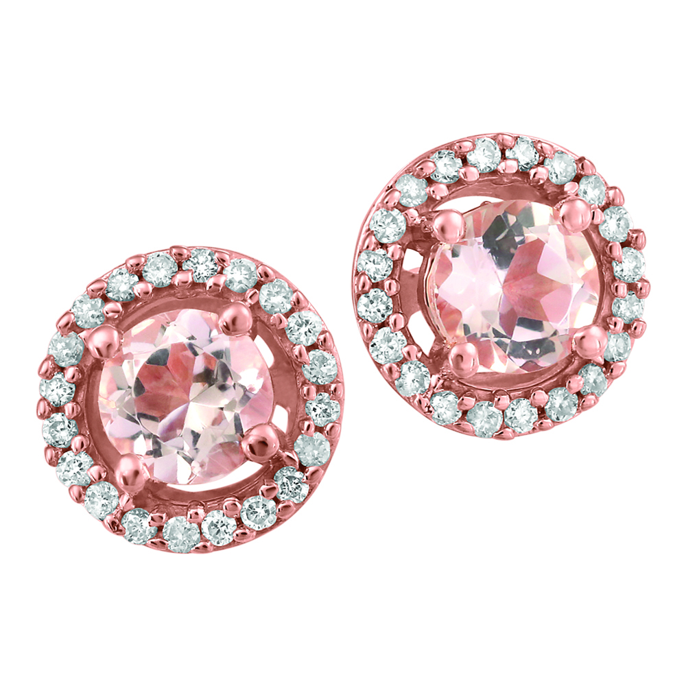 BOUCLES D OREILLES OR ROSE 10K MORGANITE ET DIAMANTS