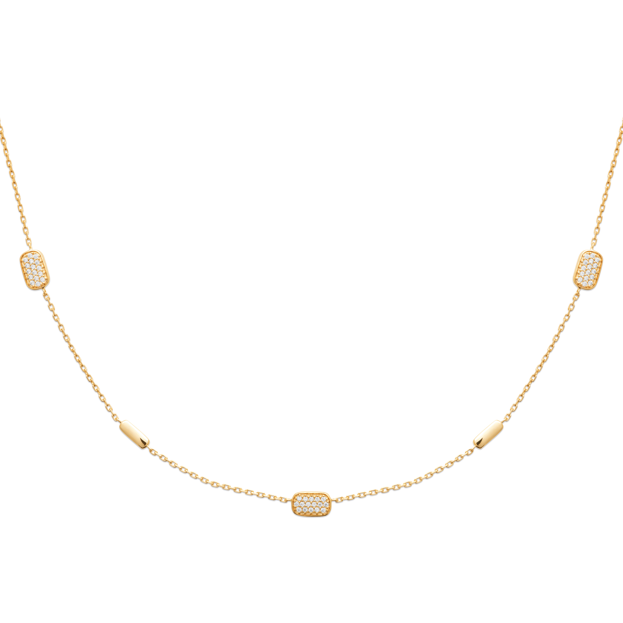 Collier plaqué or avec motifs rectangle sertis de cubics