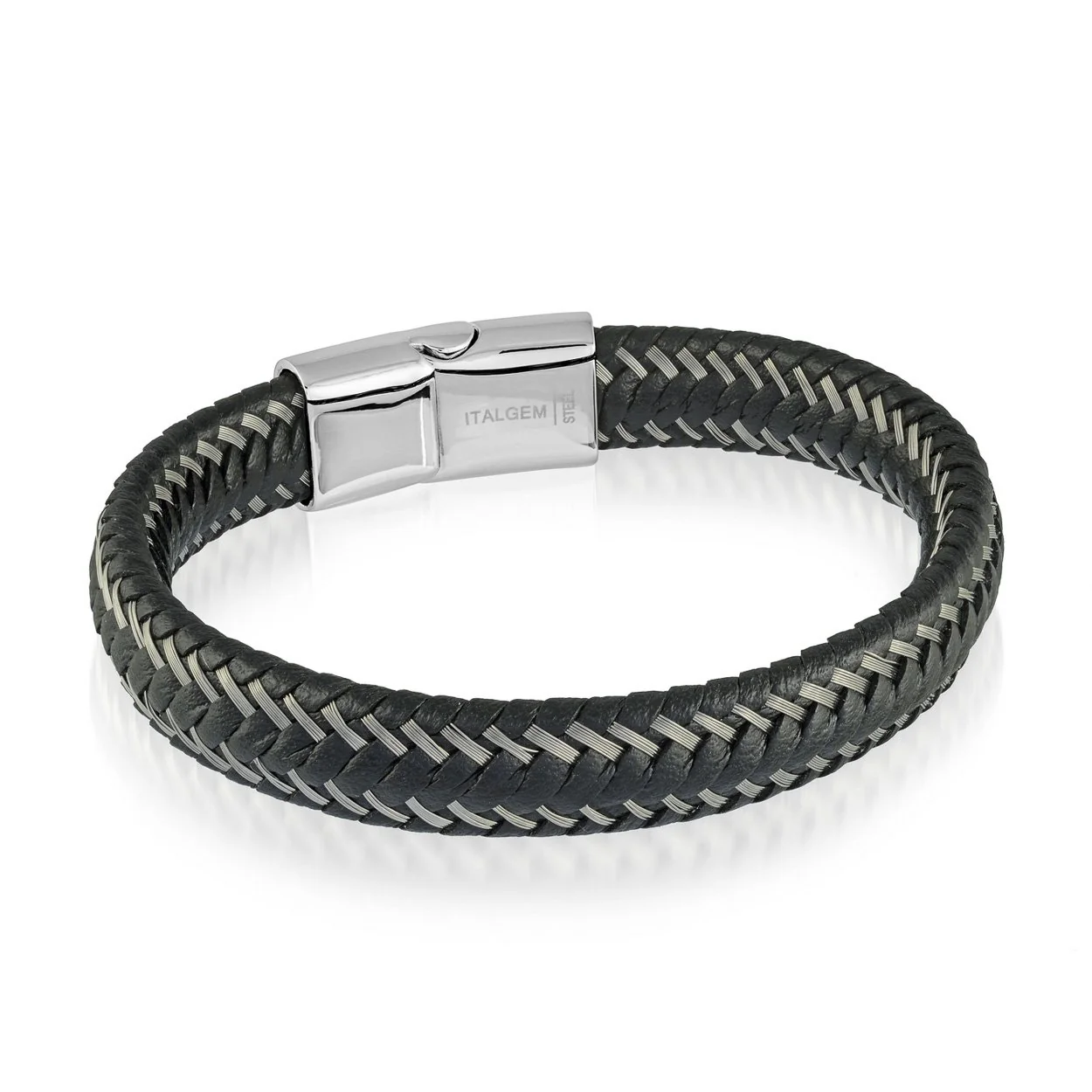 Bracelet Homme cuir noir et gris