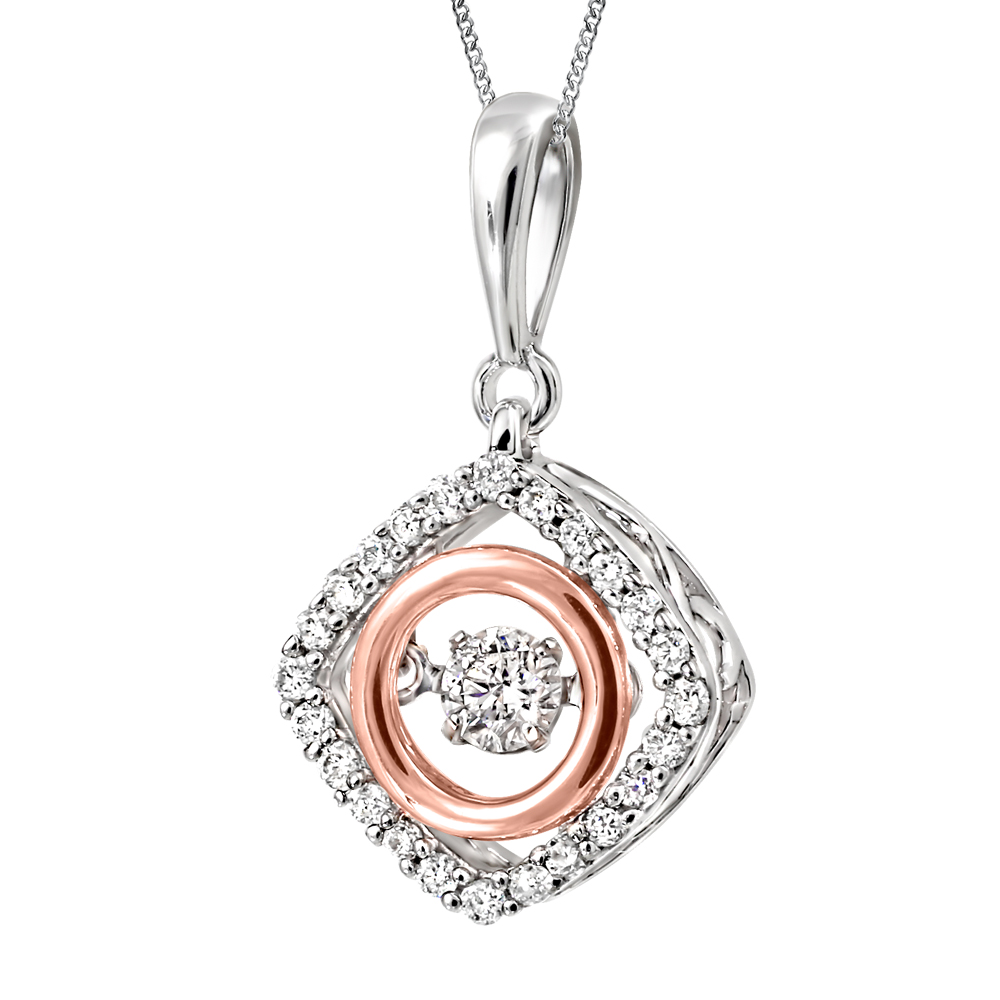 Ensemble or 10k chaîne et pendentif bicolore blanc et rose avec diamants