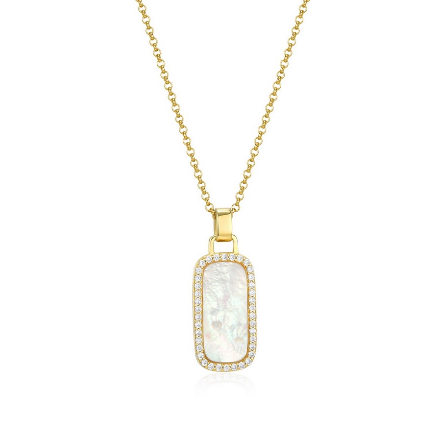 Ensemble chaîne et pendentif plaqué or nacre et cubics