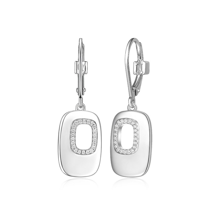 Boucles d'oreilles argent 925 pendantes avec motif rectangle ajouré et cubics